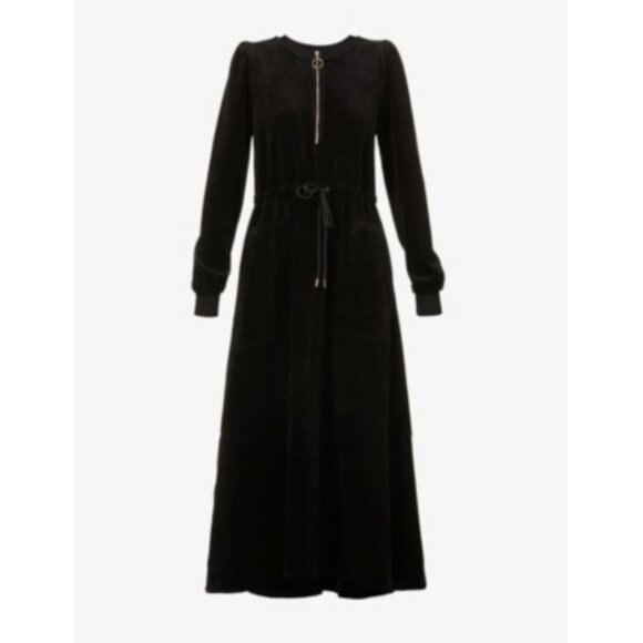 ME + EM drawstring-waist velvet midi dress black 12 - Picture 2 of 11